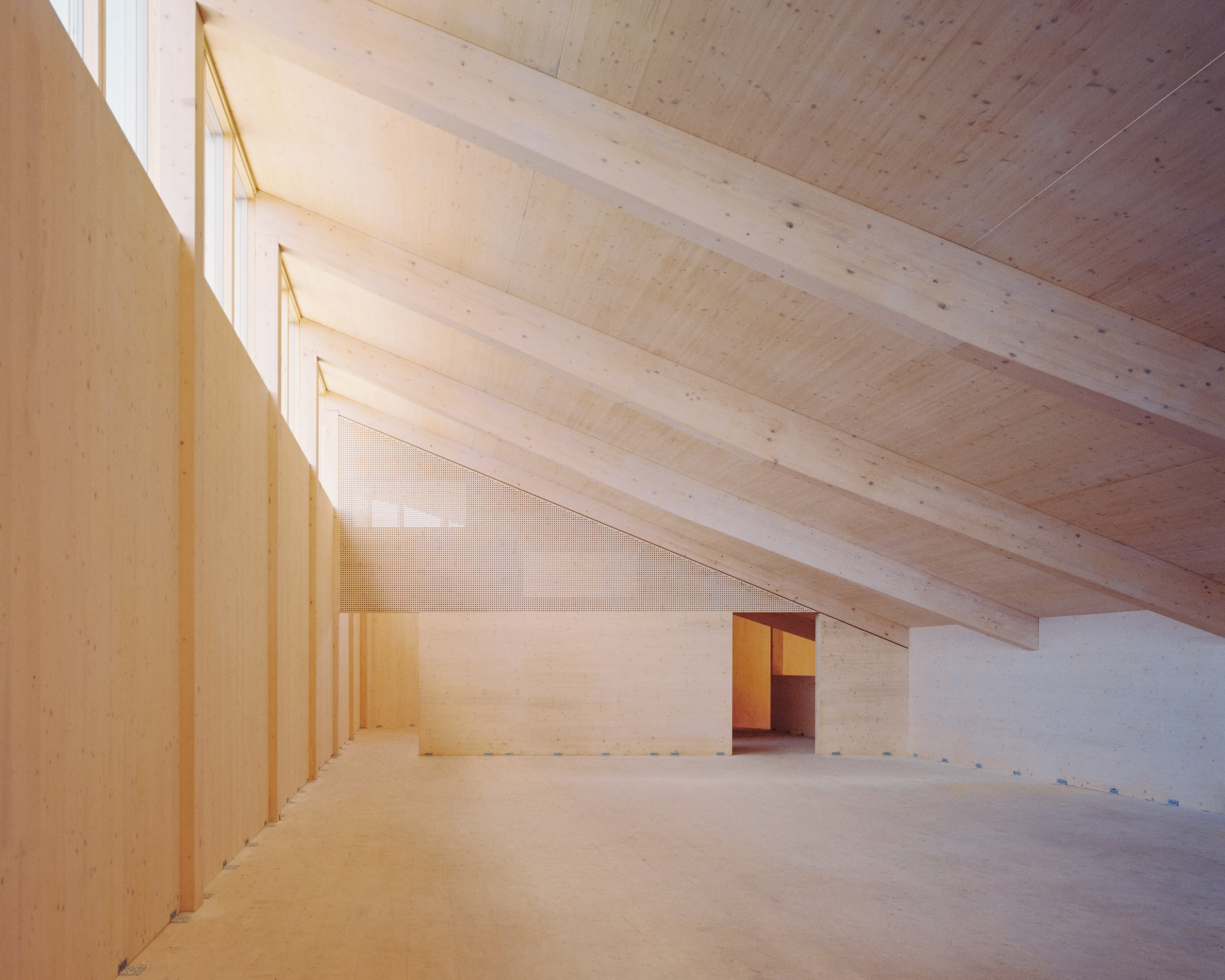 The Space — pitched timber roof and beams over the upper hall